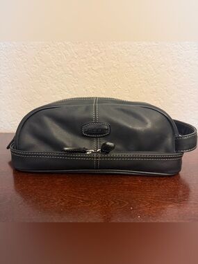 Fossil Leather Toiletry Shaving Kit Travel Bag Multi Compartments Black 11x6x5